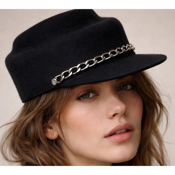 Woma Hatmakers Women’s Black Wool Chain Cap Hat Small Handcrafted NWT main image 7